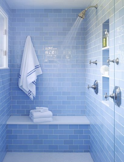 Sky Blue Glass Subway Tile | Blue bathroom tile, Blue bathroom .