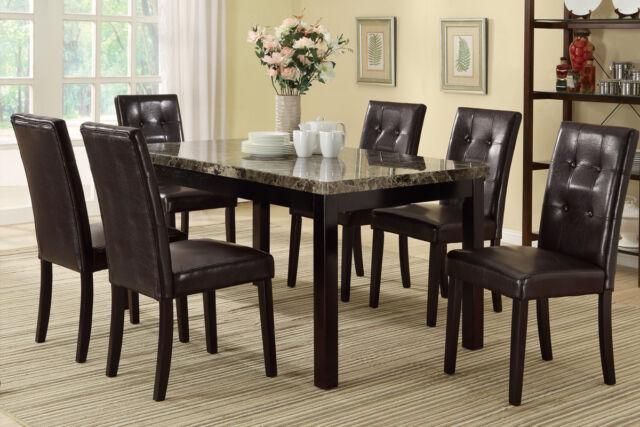 Modern Dining Room 7pc Set Table Chairs Brown Faux Leather Comfort .