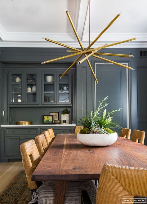 Contemporary eclectic design, textured seating, feature pendant .