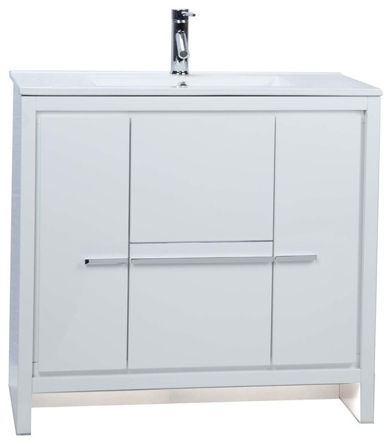 CBI Enna 36 Inch Modern Bathroom Vanity High Gloss White TN-LA900 .