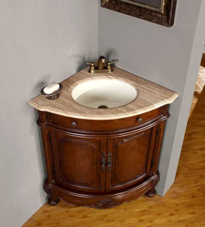 Silkroad Exclusive 32-inch Travertine Stone Top Bathroom Single .