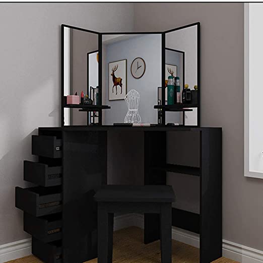 Amazon.com: Ninasill Corner Vanity Table Set, White Makeup Desk .