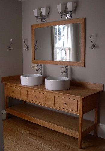 Double Vessel Sinks Open Style Bathroom Vanity with three drawers .