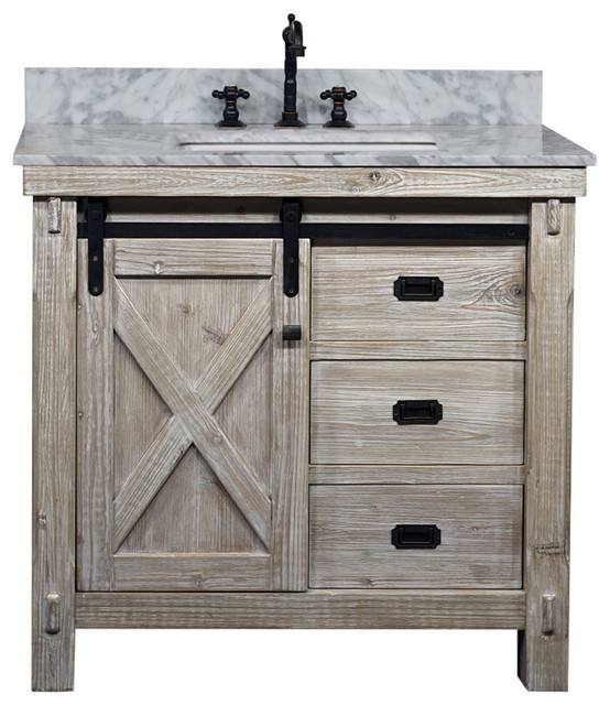 37" Rustic Solid Fir Barn Door Style Single Sink Vanity Arctic .