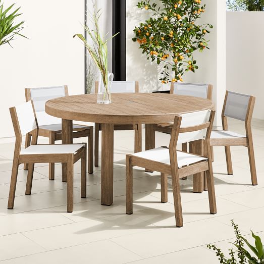 Portside Outdoor 60" Round Dining Table & 6 Textilene Chairs S