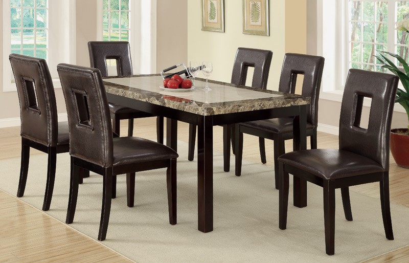 7pc Stockton Faux Marble Top + 6 Chairs Dining Table S