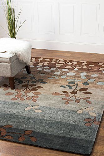 Blue Brown 8 x 10 Area Rug Modern Floral Branch Leaf Transitional .