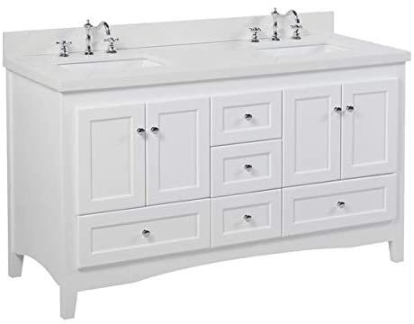 Amazon.com: Abbey 60-inch Double Bathroom Vanity (Quartz/White .