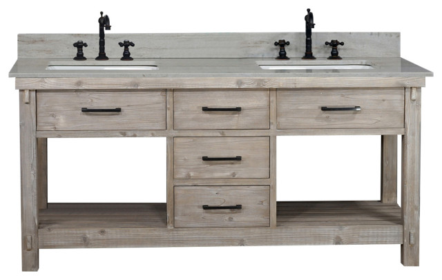 72"Rustic Solid Fir Double Sink Vanity, Driftwood - Farmhouse .