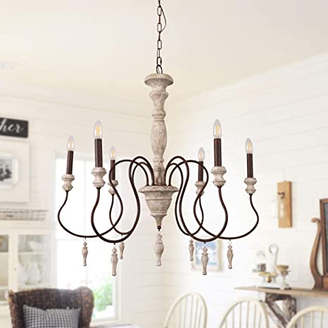 Antique Handmade Wood Chandelier with Drops Farmhouse Pendant .