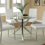 41" Erika Modern Round Glass Table W/ White Chairs | Glass round .