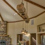 rustic reclaimed wood beam over kitchen island with hanging .