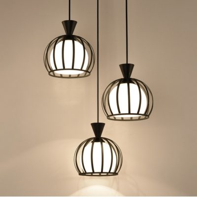 Metal Melon Cage Pendant Lamp Living Room 3 Lights Industrial .