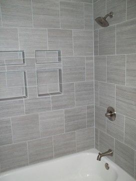 gray tile horizontal with Ikea cabinet tops | Home depot bathroom .