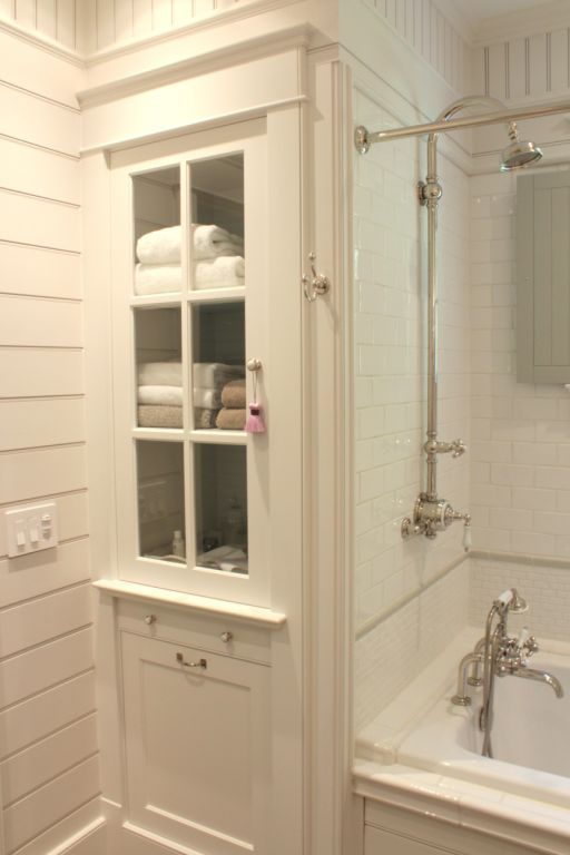 Built-in linen cabinet, tile, fixtures | Bathroom, Upstairs .