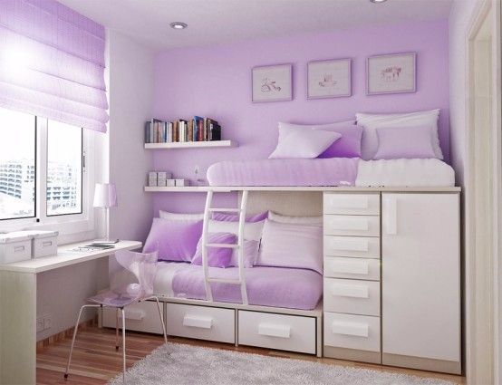 Lovely bedroom with split bunk beds built in | Girls bedroom sets .