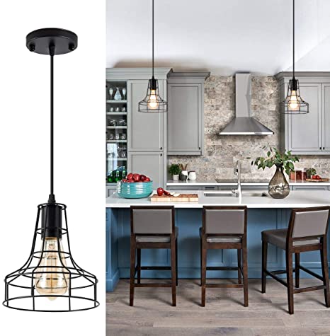 Rustic Cage Pendant Lights Industria Black Light Fixture for .