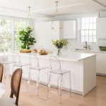 Brass Triangle Pendant Lights Over Kitchen Island - Transitional .