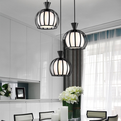 Metal Melon Cage Pendant Lamp Living Room 3 Lights Industrial .