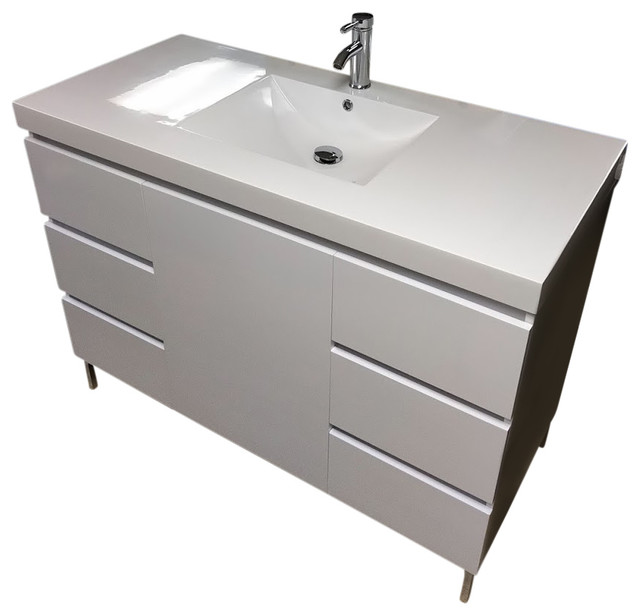 48" Modern Bathroom Vanity High Gloss White - Contemporary .