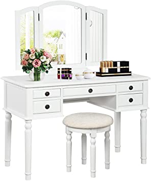 Amazon.com: CHARMAID Vanity Set with Tri-Folding Mirror and 5 .