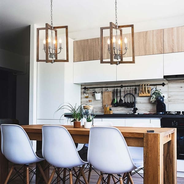 Shop Modern Farmhouse 4-lights Faux Wood Pendant Lighting Fixture .