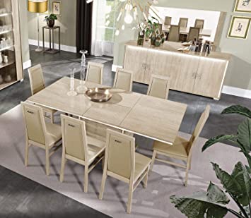 Amazon.com - Glossy Beige Finish Dining Room Set 7Pcs Modern Made .