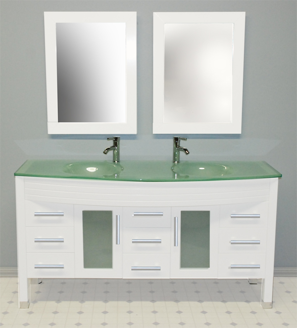 Cambridge 63 inch White Double Sink Vanity Set, tempered glass t