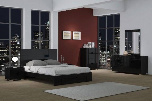 Black High Gloss Finish King Bedroom Set 3Pcs Modern Global United .