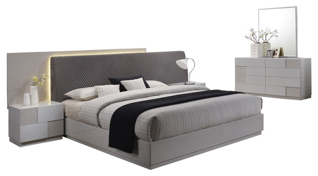 Naple, Silver Line Gray 5-Piece Modern Platform Bedroom Set .