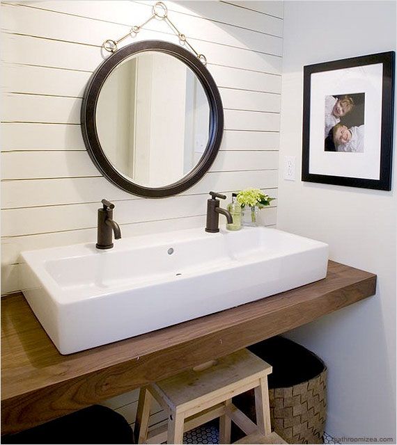 No room for a double sink vanity? Try a trough style sink with two .