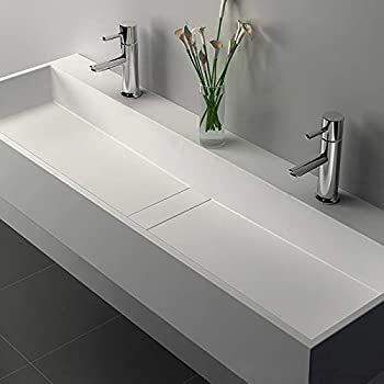 Weibath 47 Inch Wall-Mount Double Sink Stone Resin Trough Bathroom .