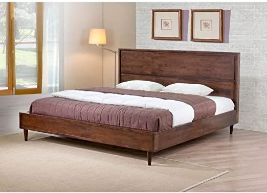 Platform King Size Mid-Century Style Bed Brown Modern Contemporary .