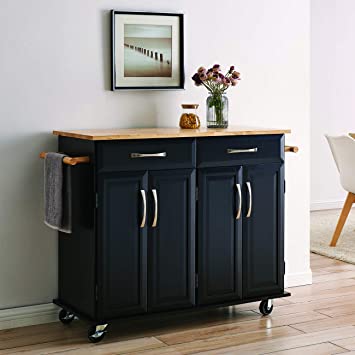 Amazon.com - BELLEZE Portable Kitchen Island Cart w/Wood Top, 2 .