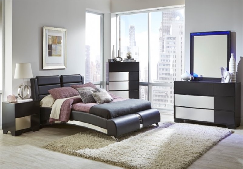 Jeremaine 4 Piece Modern Queen Bedroom Set in Bla