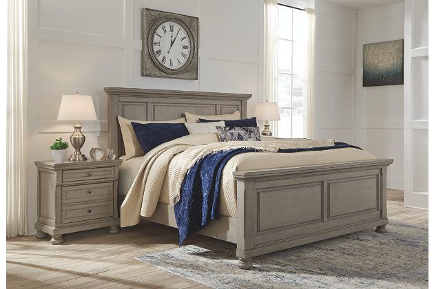 Lettner California King Panel Bed, Light Gray, large | Country .