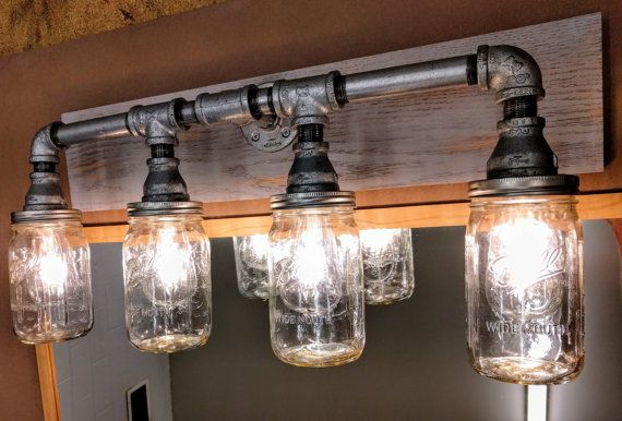 Mason Jar Lighting - Bathroom Vanity Industrial Light Fixture .