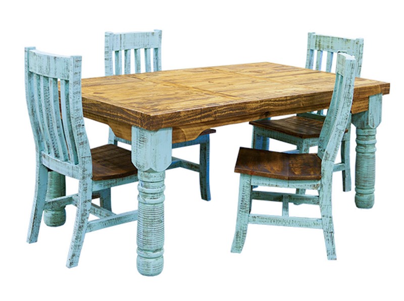 LMT | Turquoise Washed Rustic Dining Room Set | Dallas Designer .