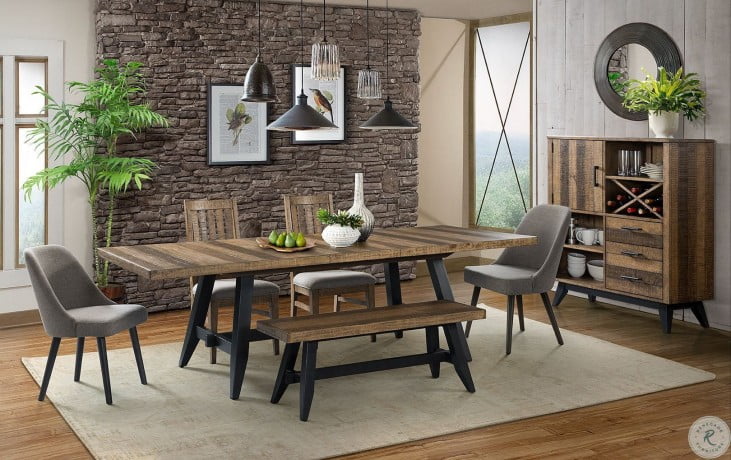 Urban Rustic Rectangular Trestle Extendable Dining Room Set from .