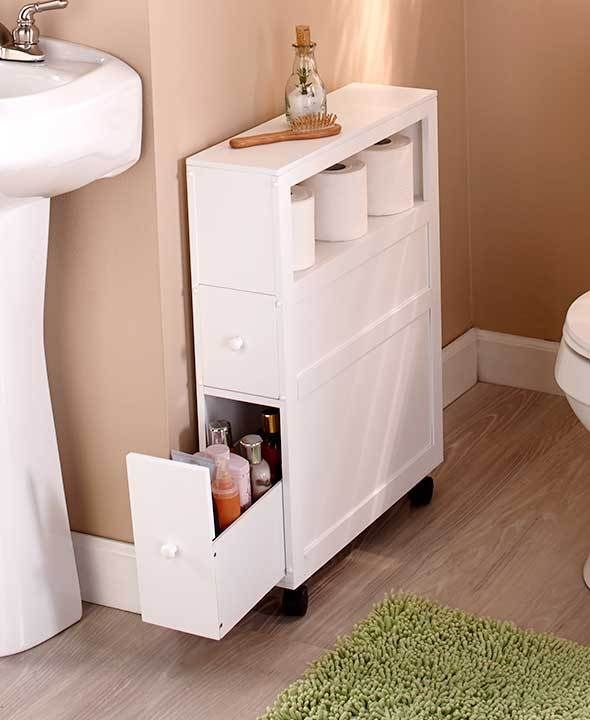 SLIM BATHROOM CABINET MULTI FUNCTIONAL WHITE OR BLACK SPACE SAVER .