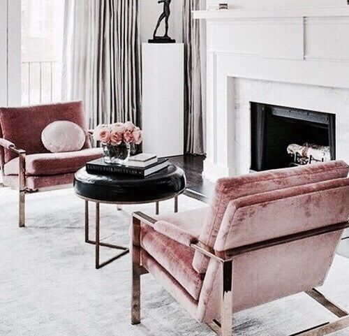 Pink accent chairs perfect for this all white living room | Décor .