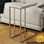 White Accent End Table TV Snack Tray Living Room Sofa Side Chrome .