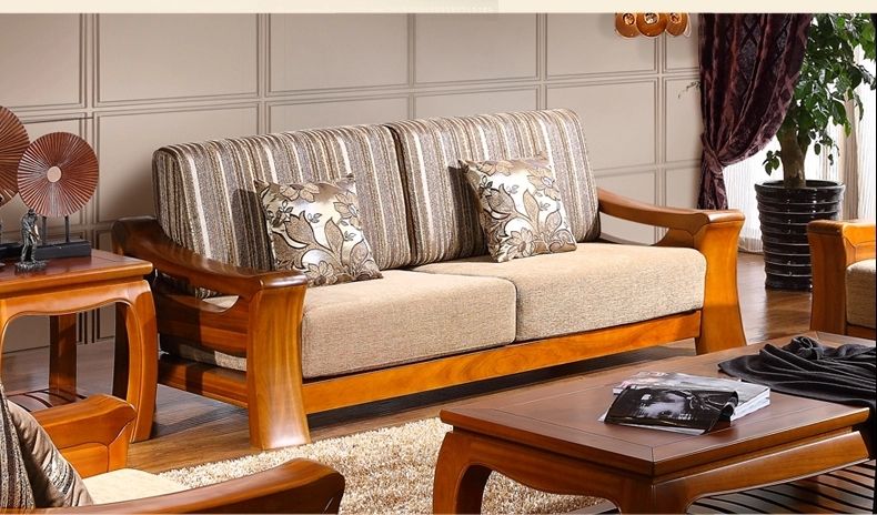 Get a modern look in your living room with modern wooden sofa set .