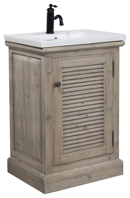 Rustic Style 24, Inch Bathroom Vanity With Ceramic Single Sink, No .