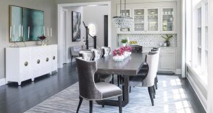 Gray Rectangular Dining Table with Oval Bling Chandelier .