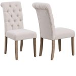 Shop High Back Linen Ivory Tufted Upholstered Dining Chairs, Set .