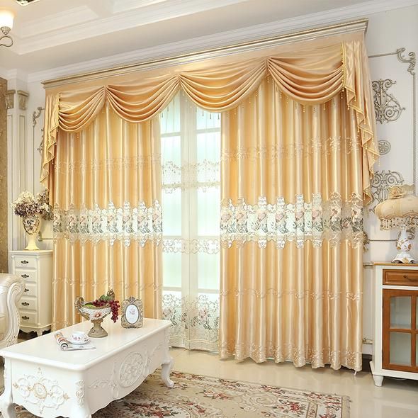 Golden Embroidered European Royal Luxury Valance Curtains for .