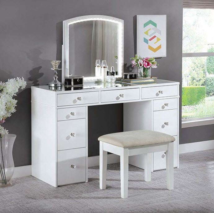 Louise Transitional White 2 Piece Complete Vanity Set | Vanity set .