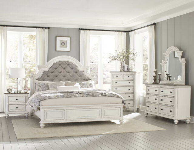 Laveno 012 White Wood Bedroom Furniture Set, Includes King Bed .