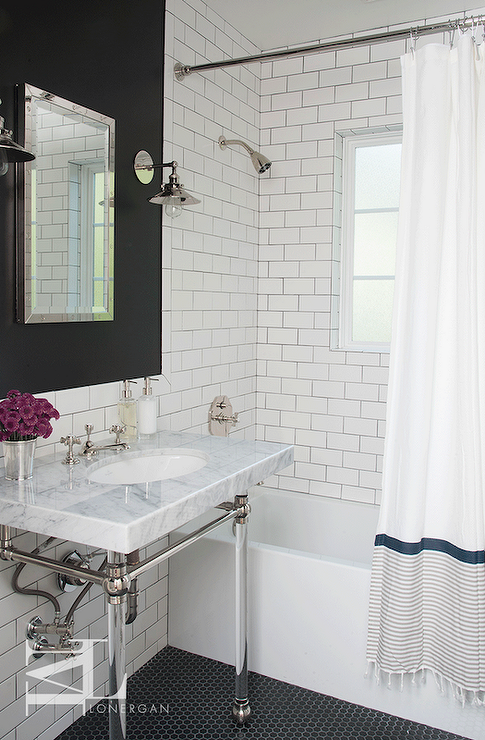 Tub with Fringed Shower Curtain - Contemporary - Bathroom .